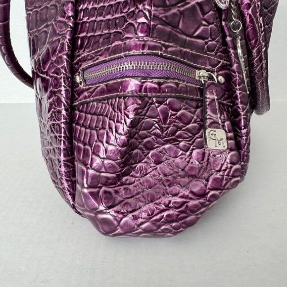 💜Gia Milani Purple Faux Crocodile Tote-Bag-Purse w/GM initial Key Chain - Picture 10 of 13
